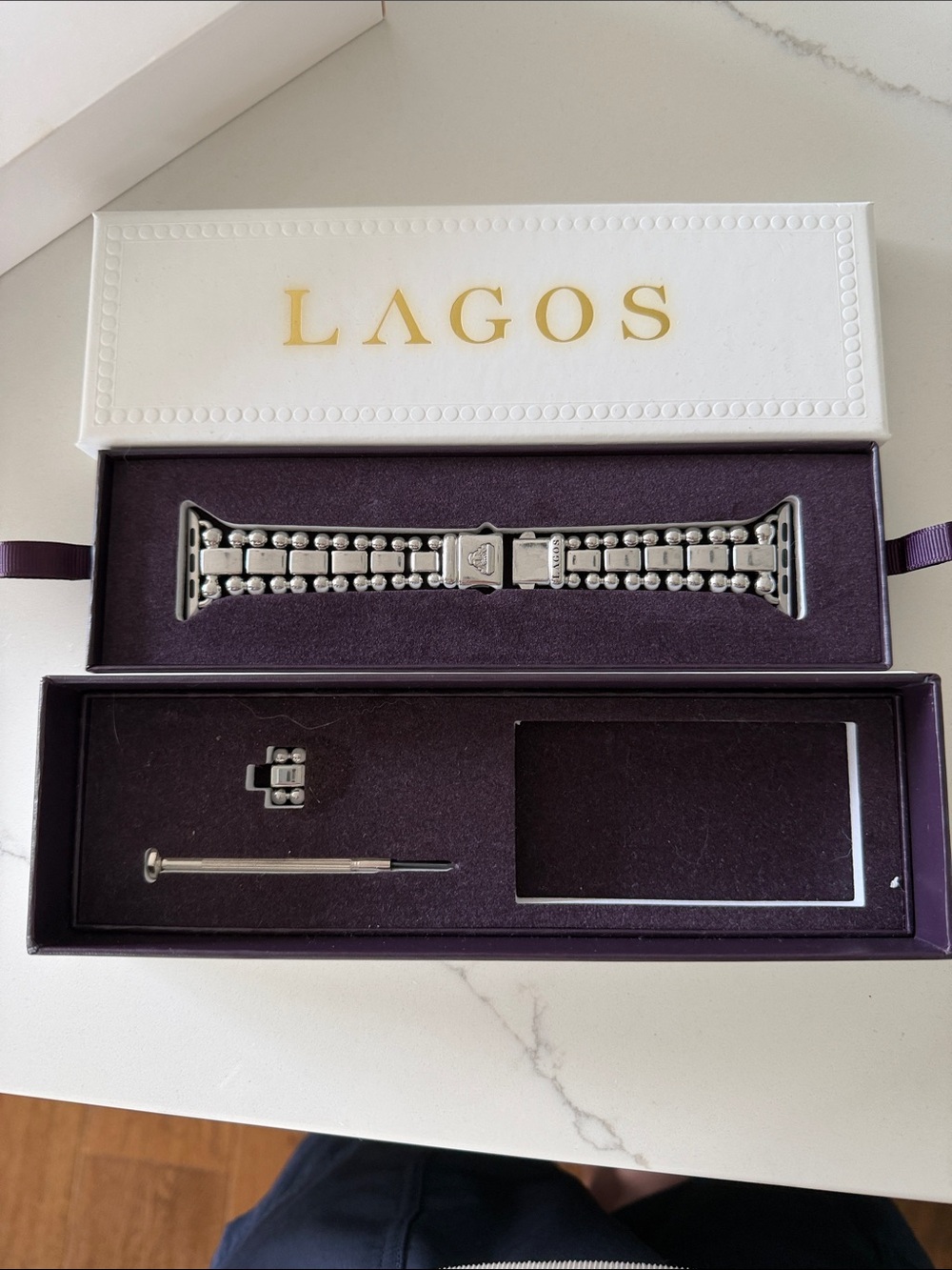 LAGOS Silver Stainless Steel Beaded Link Apple Watch Band